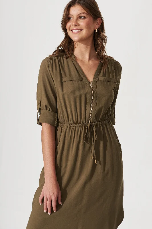 Rival Zip Dress In Khaki Women's unclassified dresses