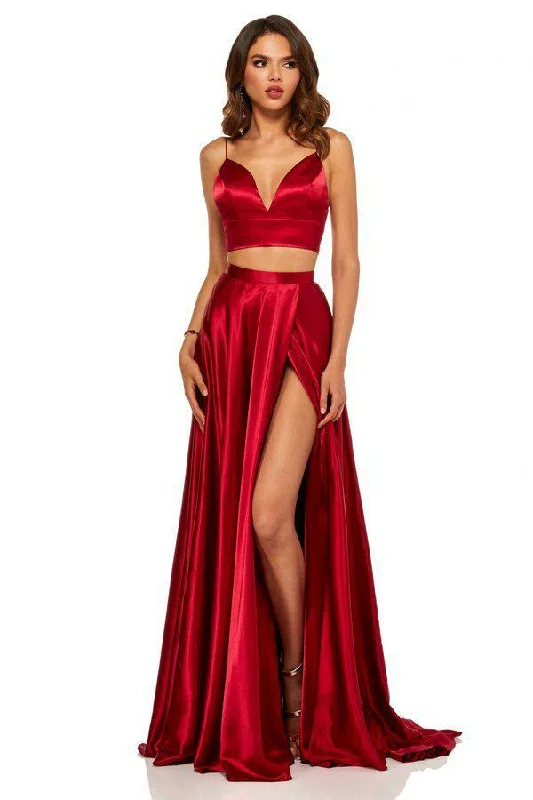 Sherri Hill - 52488SC Two-Piece Plunging Bodice High Slit Dress Everyday wear unclassified dresses