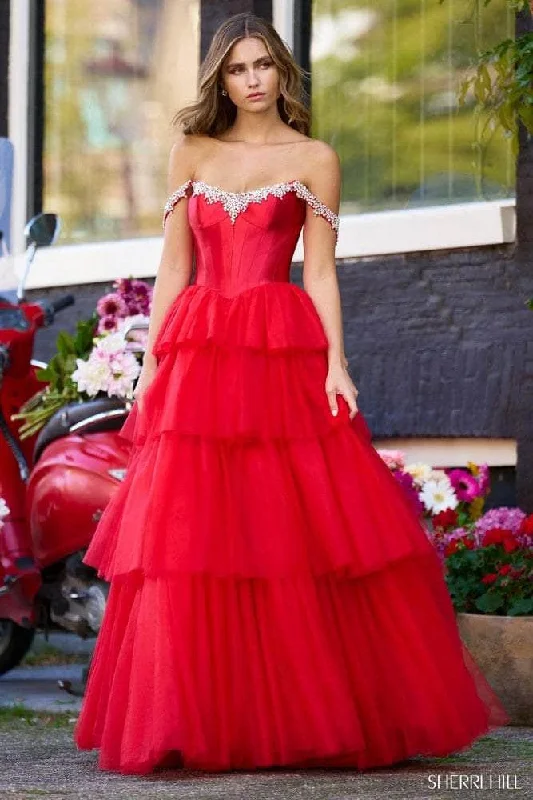 Sherri Hill 56147 - Off-Shoulder Basque Prom Gown Bright color unclassified dresses