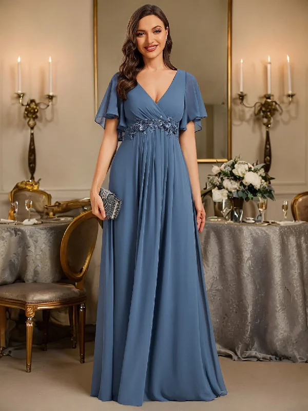 V Neck Appliques Pleated Wholesale Bridesmaid Dresses Neutral tone unclassified dresses