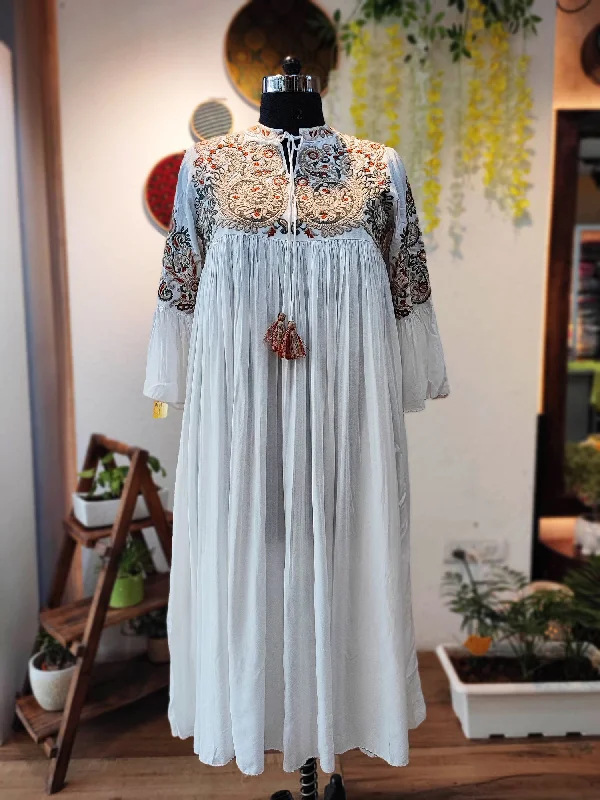 White Cotton Dress With Ornate Embroidery Mesh unclassified dresses