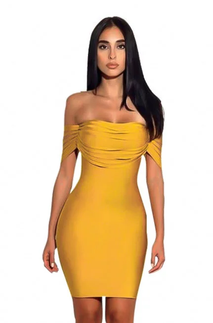 Yellow Fringe Strapless Bandage Dress Women's unclassified dresses