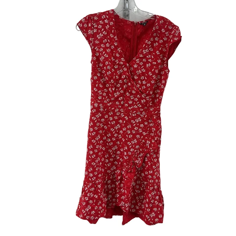 J.Crew Mercantile Red Faux Wrap Floral V Neck Mini Dress Size 00 Womens Preowned Casual Summer Skirt