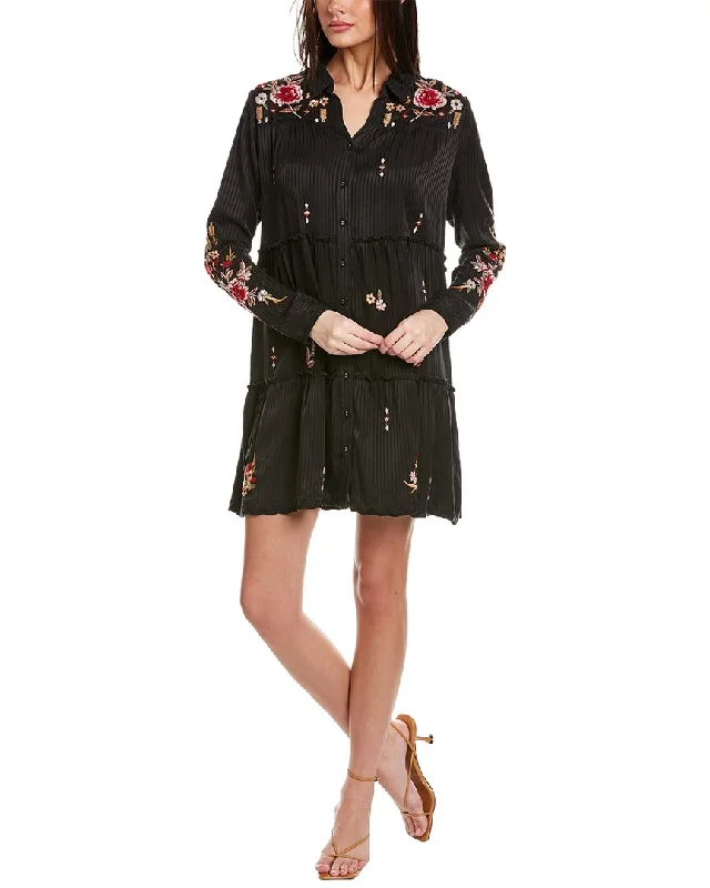 Johnny Was Anacapri Tiered Silk-Blend Mini Dress High-waist Denim Skirt