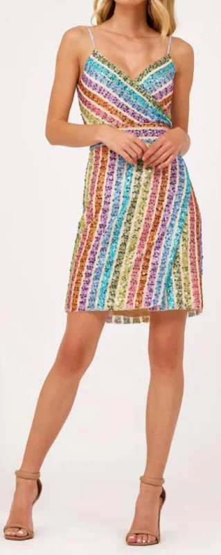 Max Sequin Mini Dress In Multi Skirt with Buttons