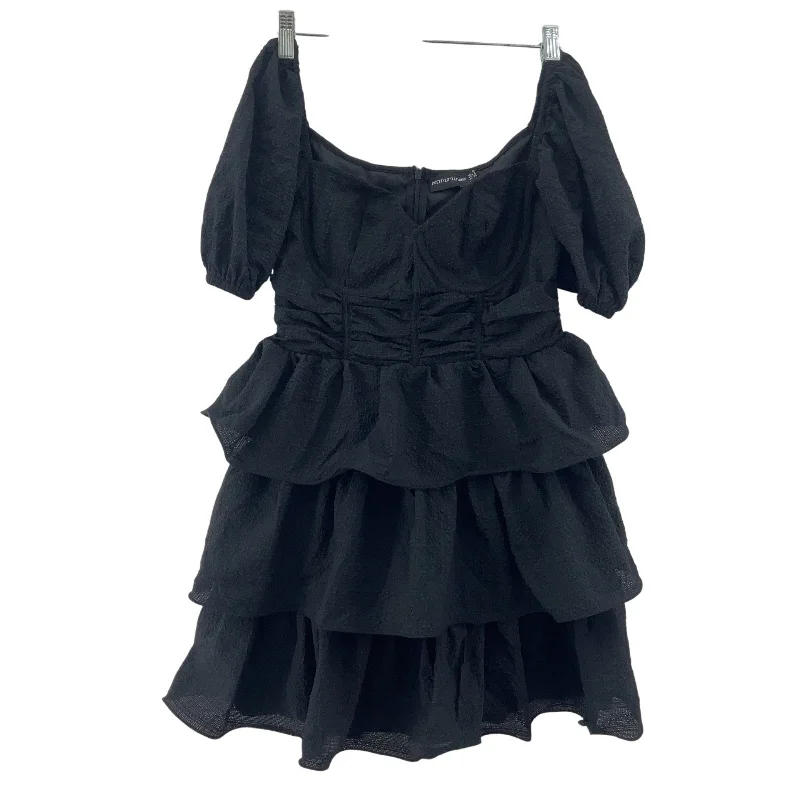 PrettyLittleThing Black Puffy Sleeve Tiered Mini Dress Size 6 Preowned Women's Mini Skirt Dress