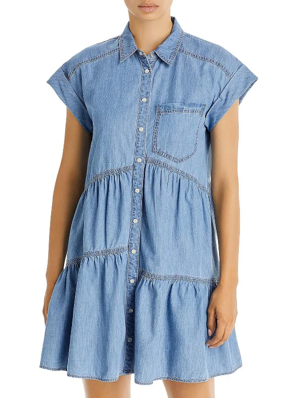 Womens Tiered Mini Shirtdress Mini Skirt Vibes