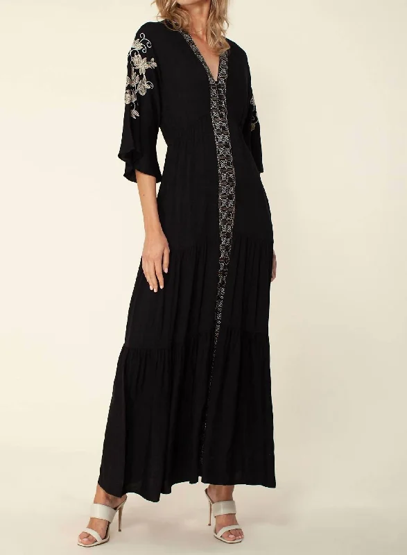 Cecilia Embroidered Maxi Dress In Black Chic Maxi Dress