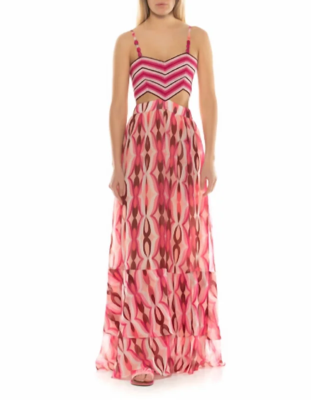 Crochet Top Tiered Bottom Maxi Dress In Flamant Pink Flowing Maxi Skirt