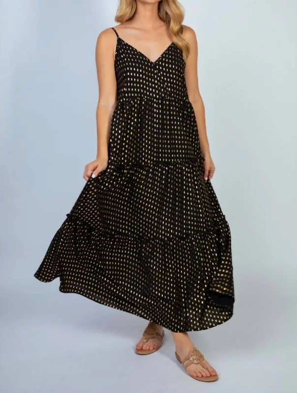 Dottie Maxi Dress In Black/gold Flowy Maxi Skirt