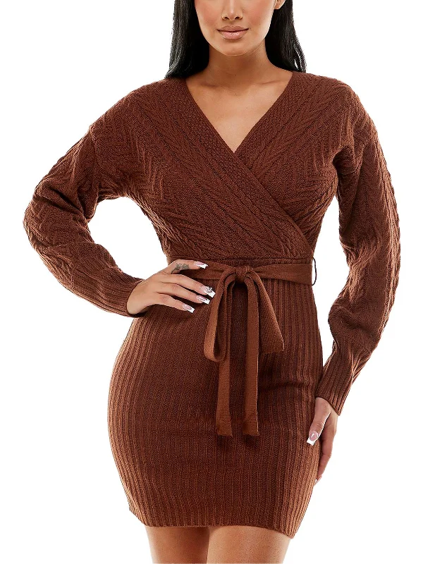 Juniors Womens Cable Knit Long Sleeves Sweaterdress Casual Long Skirt