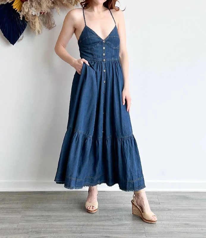 Sere Maxi Dress In Blue Button-front Maxi Skirt