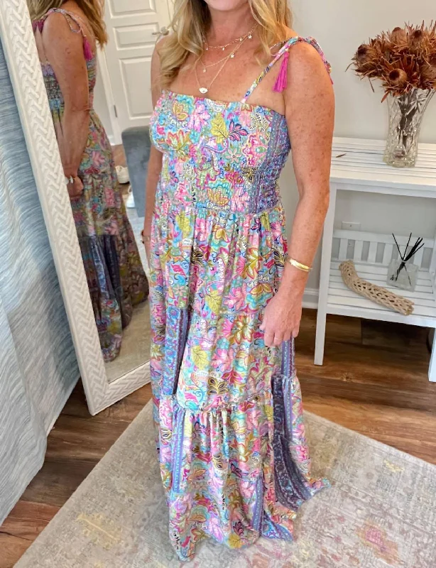 Smocked Floral Maxi Dress In Patterned Layered Maxi Skirt