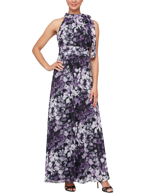 Womens Floral Tie Neck Maxi Dress Bohemian Maxi Skirt