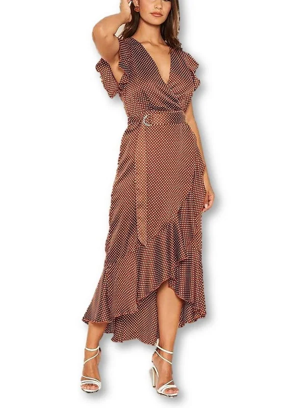 Womens Satin Polka Dot Maxi Dress Wrap Maxi Skirt