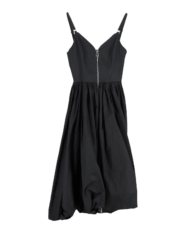 Alexander McQueen Parachute Midi Dress in Black Cotton Silk Midi Skirt