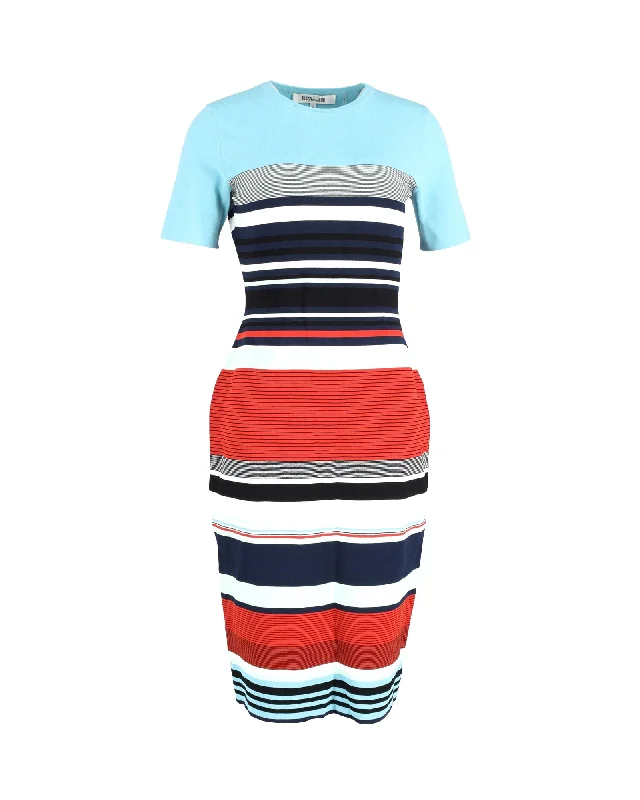 Diane Von Furstenberg Striped Midi Dress in Multicolor Viscose Midi Skirt Chic