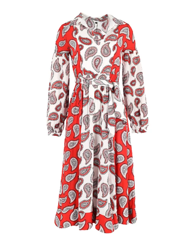 Dodo Bar Or Harrison Paisley-print Midi Dress In Red Silk Ruffled Floral Skirt