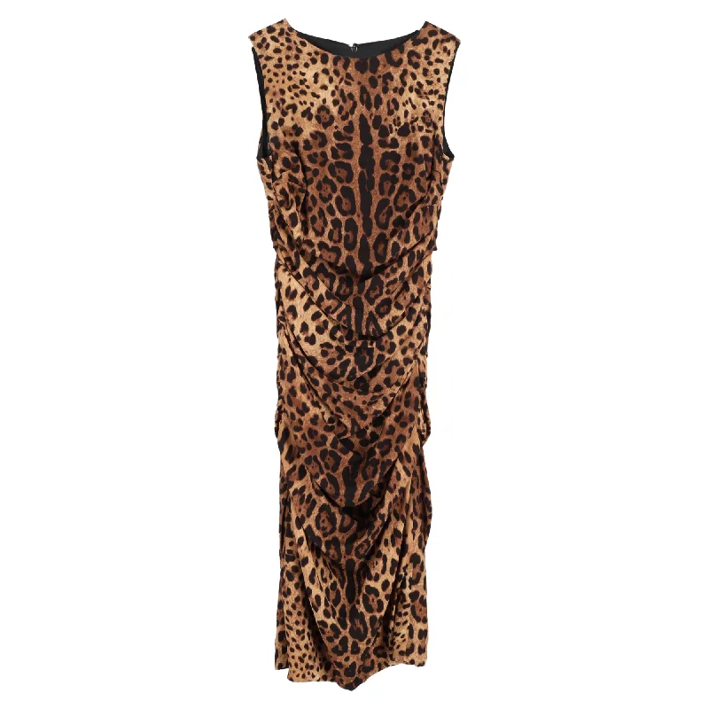 Dolce & Gabbana Midi Length Dress in Animal Print Silk Wrap Midi Skirt