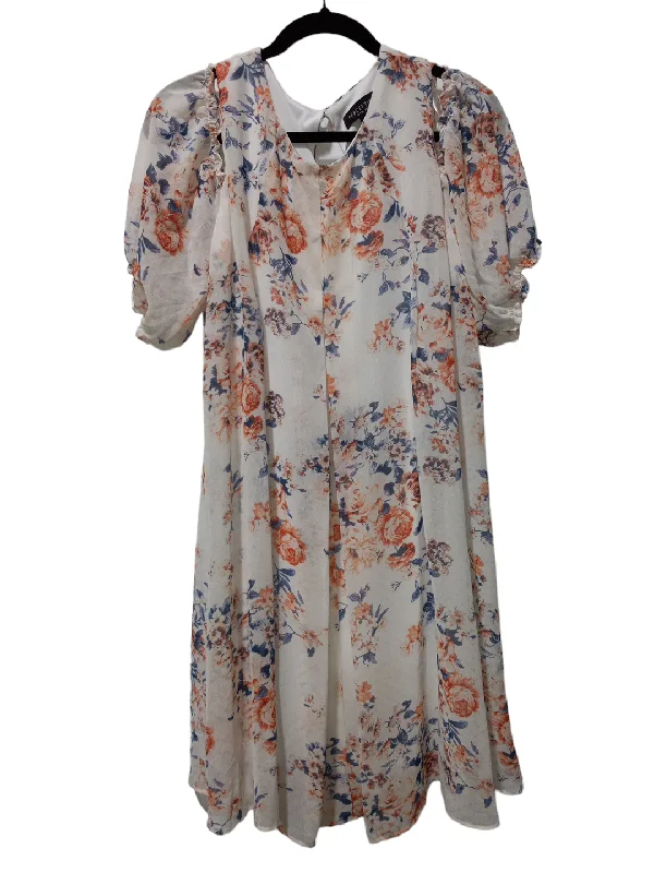 Floral Print Dress Casual Midi Perceptions, Size L Elegant Satin Skirt