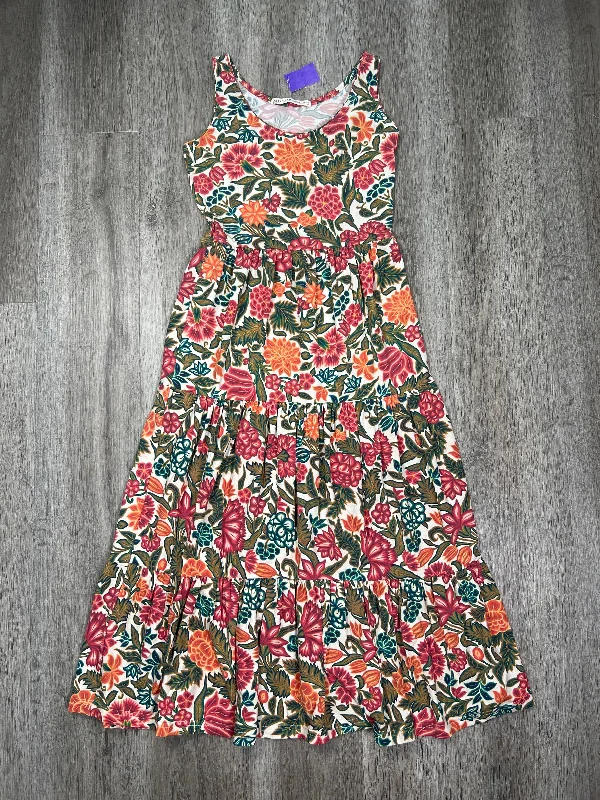 Floral Print Dress Casual Midi Peruvian Connection, Size Xs Flared Midi Skirt