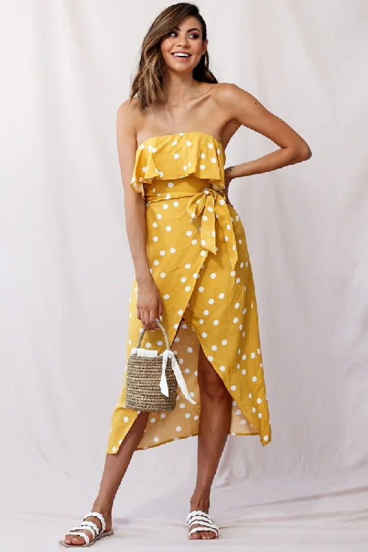 Hamilton Bandeau Midi Wrap Dress Mustard Wraparound Midi Skirt