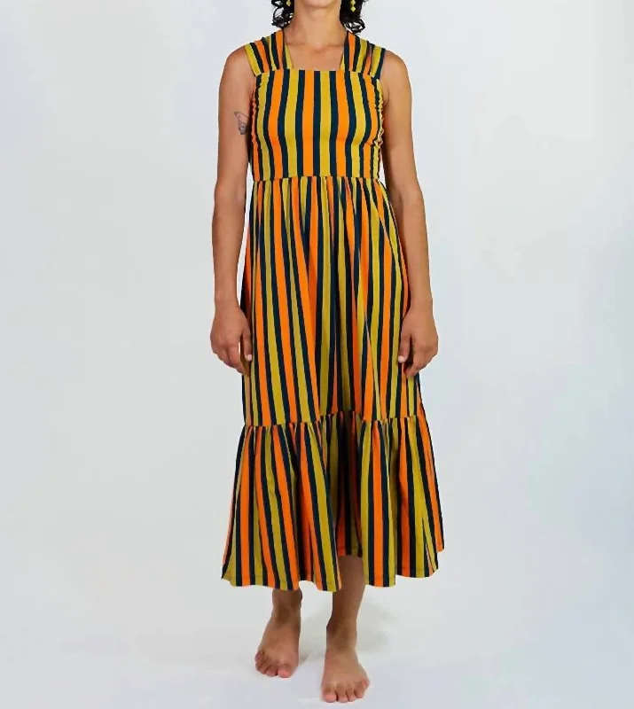 Opal Midi Dress In Navy Chartreuse Stripe Trendy Midi Look