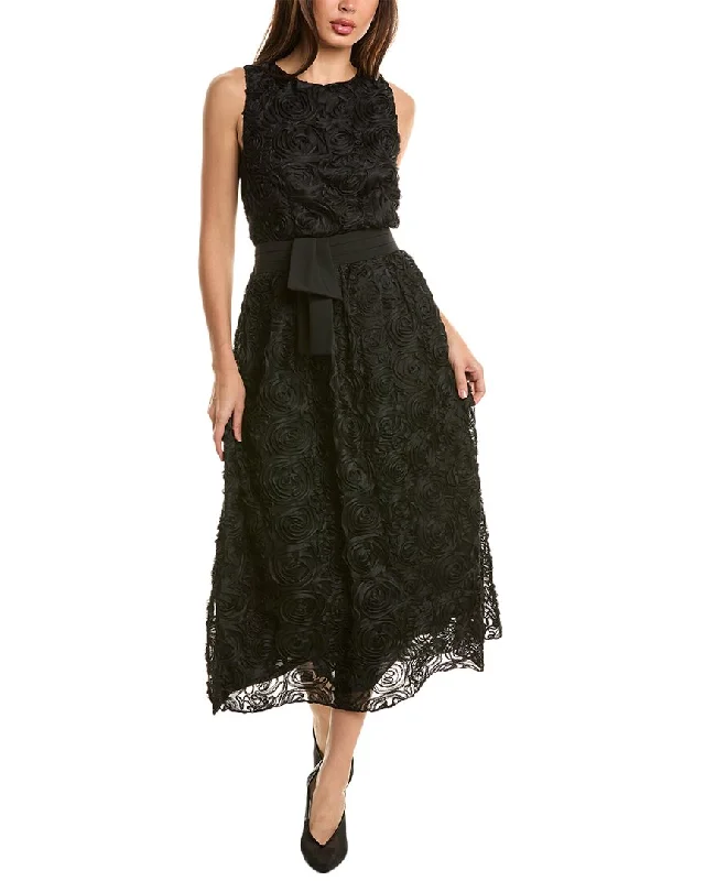 Pascale La Mode Floral Mesh Midi Dress Pleated Floral Midi