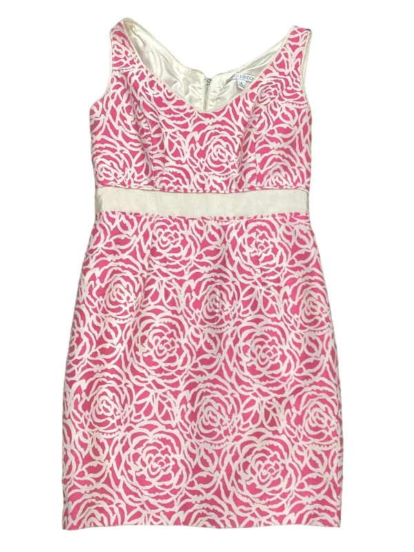 Pink Dress Casual Midi Maggy London, Size 6 Embroidered Midi Skirt