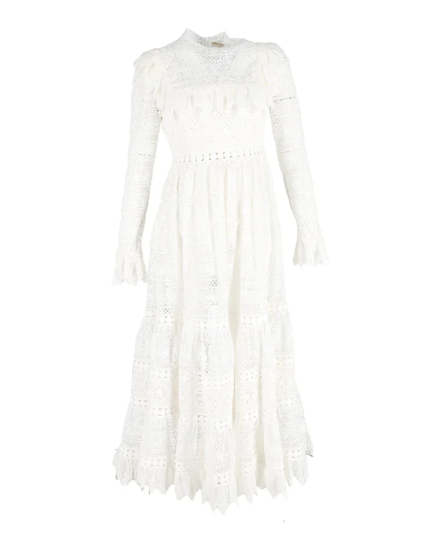 Zimmermann Prima Broderie Anglaise Midi Dress in White Polyester Elegant Midi Dress